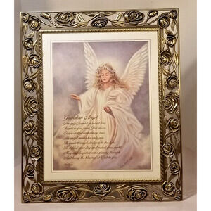 Vintage Guardian Angel Framed Print By Donna Heath Brooks Pewter Frame/Bee Ewing